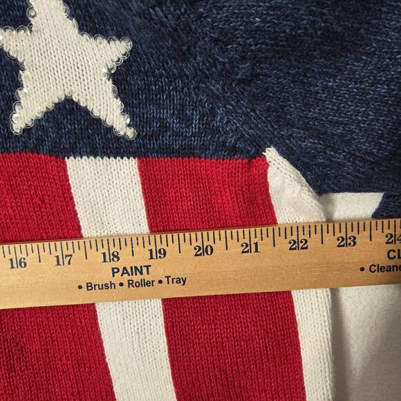 VTG Tiara International Cardigan Sweater sz L Red White Blue Zip Front Patriotic - Picture 10 of 13